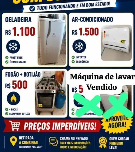 Geladeira, fogão e ar condicionado 