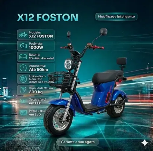 Moto Elétrica Foston X12 Max 1000W Até 60km Bateria de Lítio