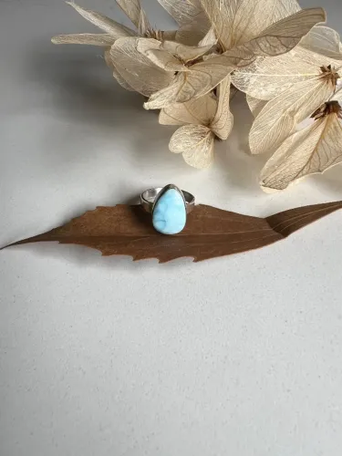 Anel Prata 925 Pedra Larimar