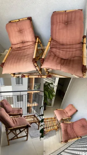 Kit cadeira de Bambu com 2 Poltronas e uma mesa de centro