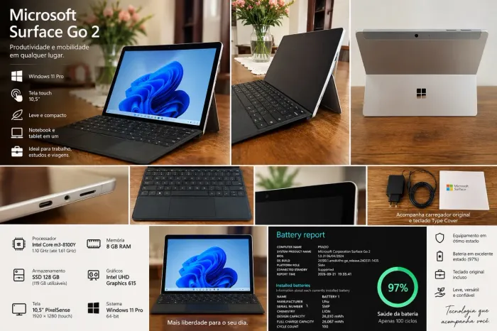 Notebook / Tablet Microsoft Surface Go 2 Core m3 8GB 128GB + Teclado | Bateria 97%