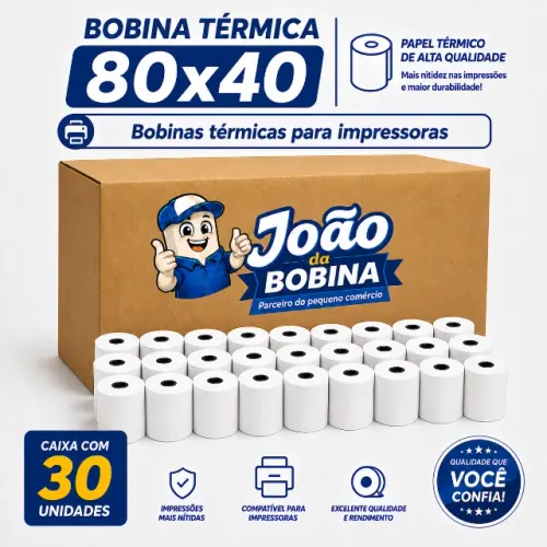 BOBINA TERMICA 80X40 BRANCA CAIXA COM 30 UNIDADES
