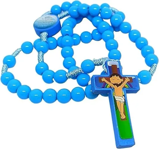 terço infantil devotos meu primeiro terço anjo da guarda 40x4,5,2,5cm -azul