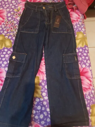 Calça jeans Cargo feminina Pantalona