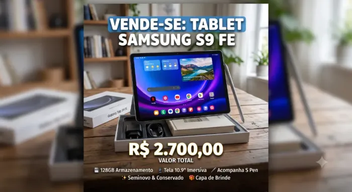 Samsung Tablet S9 FE, 128GB de armazenamento, 6GB RAM