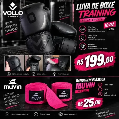 Luva de Boxe Training Vollo Sports 10 OZ - Black