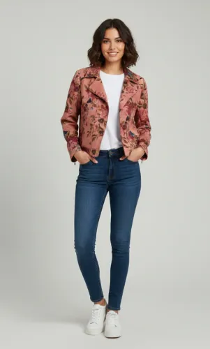 Jaqueta Feminina Rosa Floral Estampada Trendy M *NOVA