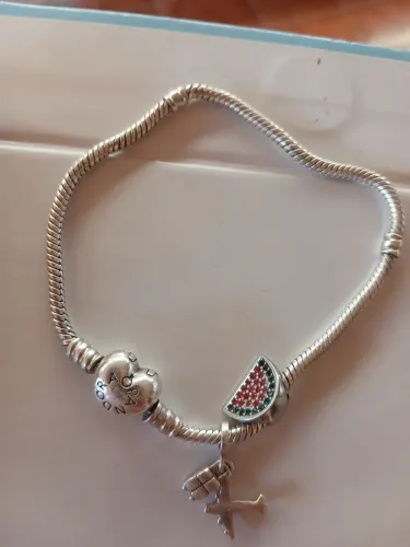 Pulseira Pandora Bracelete Prata Rigido com Fecho Coração