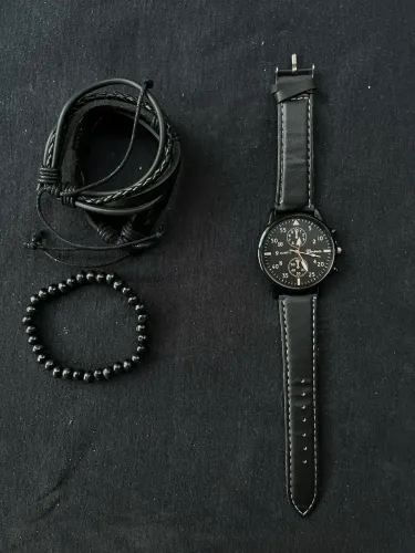 Relógio Masculino Casual + Kit com Pulseiras | Estilo Social e Casual
