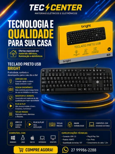 Teclado Preto Usb Bright Cabo De 130 cm