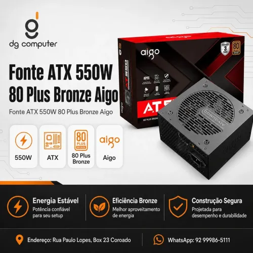 Fonte ATX 550W 80 Plus Aigo 