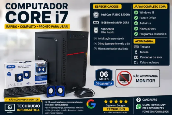COMPUTADOR CORE i7 COM SSD 500GB ? RÁPIDO E PRONTO PARA USAR