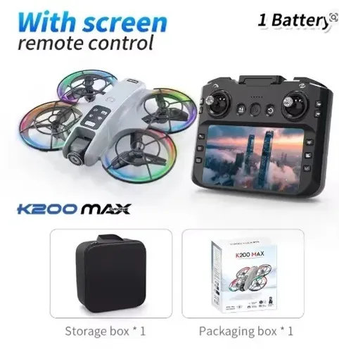 Drone K200 Max, Controle com Tela, Motor sem escova, Cinza