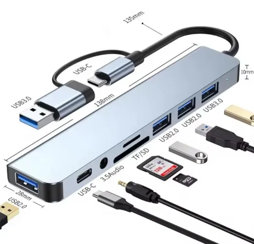 Adaptador Hub Usb-c 3.0 8 Em 1 P2 Microsd Macbook Windows
