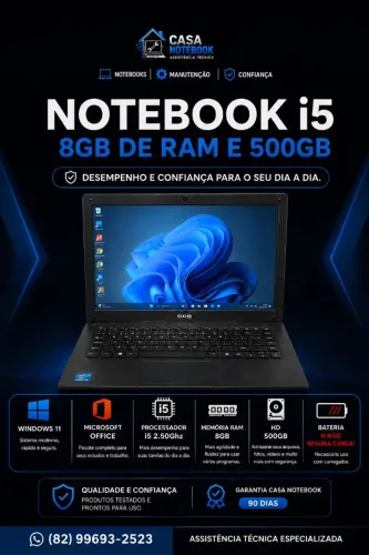 Notebook i5 8gb HD de 500gb