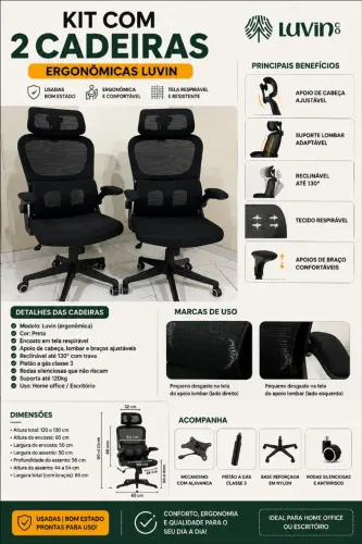 Kit com duas cadeiras ergonômicas Luvinco B500 Genebra