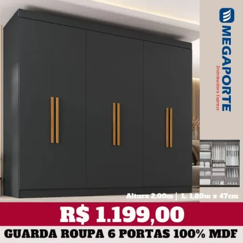 Guarda Roupa Casal 100% MDF 6 Portas 2 Gavetas (NOVO) Entrega Grátis!