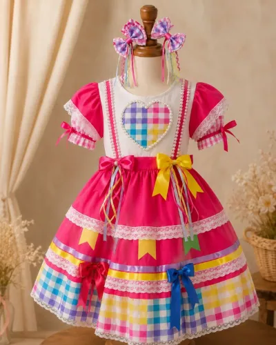 Vestido Festa Junina Luxo + Par de Laços