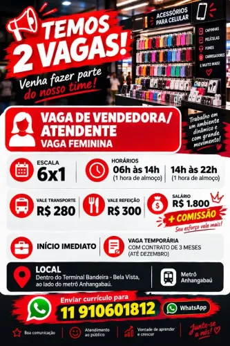 Atendente/vendedora Quiosque de acessórios para celular no terminal bandeira, bela vista