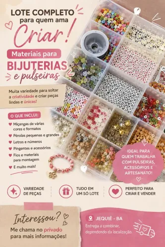 Lote de materiais para pulseira e bijuterias - artesanato