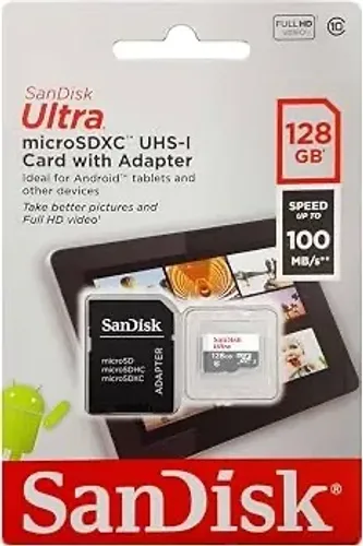 SanDisk Cartão microSDXC UHS-I Ultra 128GB com adaptador, preto, embalagem padrão