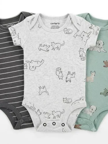 Kit 3 Bodies Carter's Recém-Nascido (RN/NB) - Cachorrinhos e Listras