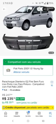 Para-choque dianteiro G2 sem furo.