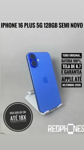 Loja física. Aceitamos trocas em iPhone's ou Android. iPhone 16 Plus 128GB 100%