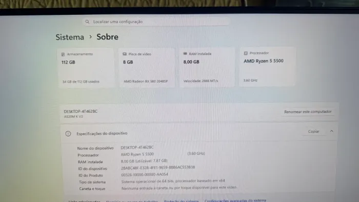 Pc Gamer Completo - Ryzen 5 5500 - Rx 580 8GB - Monitor 180HZ - DDR4