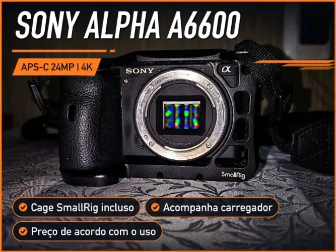 Câmera Sony Alpha A6600 corpo + cage SmallRig (preço de acordo com uso)