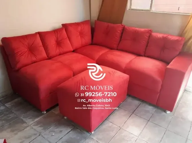 Sofá de Canto com Puff Suede D33 Confortável Direto da Fábrica | Frete Gratis