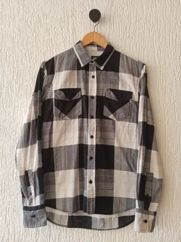 camisa xadrez fishbone slim fit manga longa masculina tam p