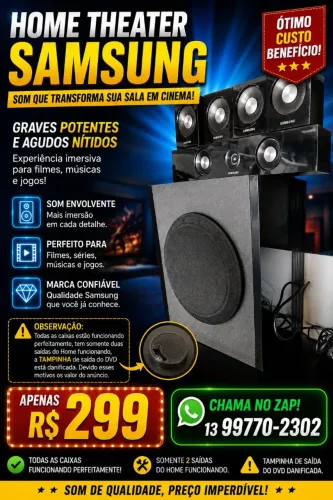6 Caixinhas e 1 Subwoofer de Som Potente de Home Theater Samsung  - Promoção 