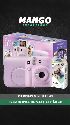 Kit Câmera, Bolsa e Filmes Instax Mini 12 Lilás