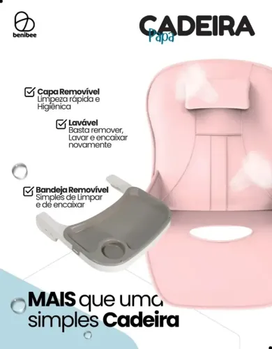 Cadeira Alimentação Bebê Portátil 3 Em 1 Baby Segura - Papa Lisa Rosa
