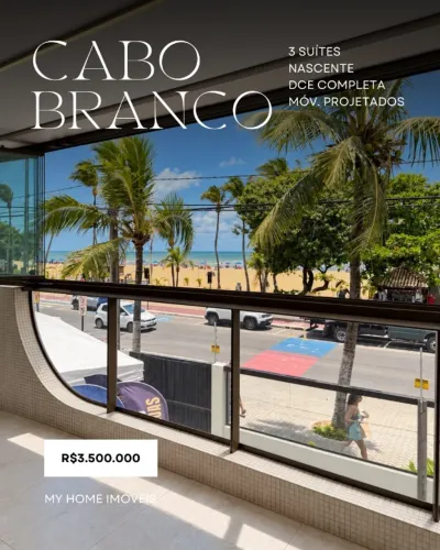 Apartamento no Cabo Branco, 3 Suítes, Frente Mar