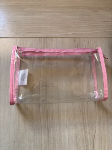 Bolsa necessaire transparente zíper rosa super resistente