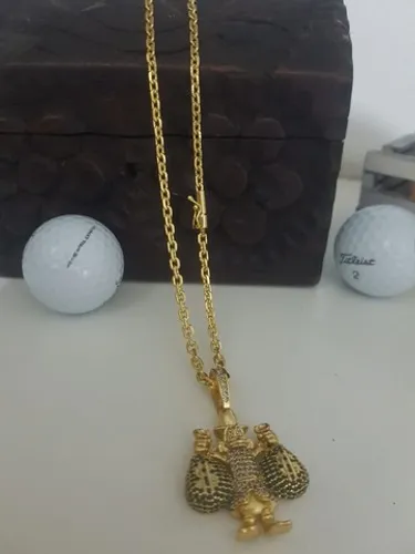 Cordão cadeado macico 4mm pingente cravejado tio patinhas banhados a ouro 18k