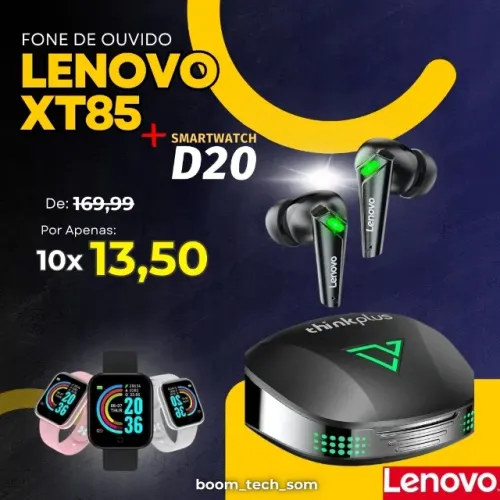 Kit Fone Bluetooth Lenovo XT85 + Smartwatch D20 | Garantia | Pronta Entrega
