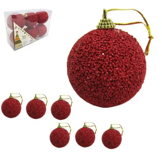 Bola De Natal Luxo Com Glitter N.6 Com 6 Pçs Nt19005 Vermelh