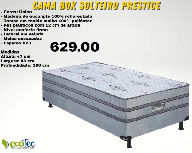 Cama box solteiro de molas ensacadas prestige - ENTREGA HOJE !!!