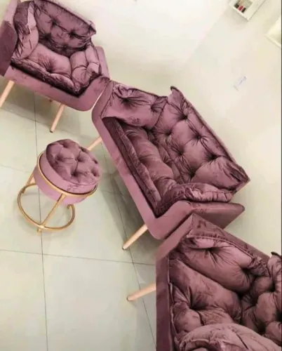 Conjunto de Sofás e Puff em Veludo Rosa
