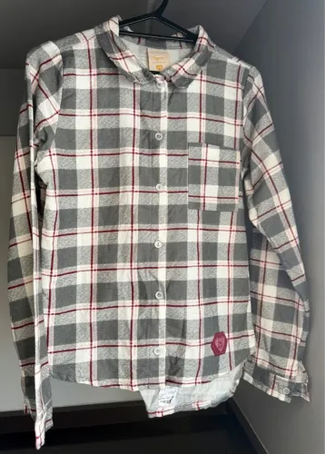 Camisa xadrez infantil cinza e vinho - tamanho 14
