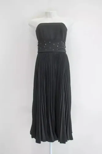 Vestido de Festa feminina preto com Drapeado e Laço - Tam P