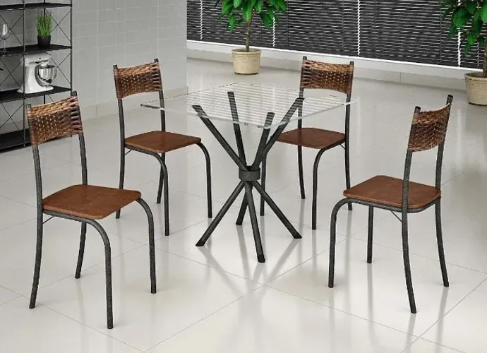Mesa de Jantar 4 Cadeiras Tampo Quadrada