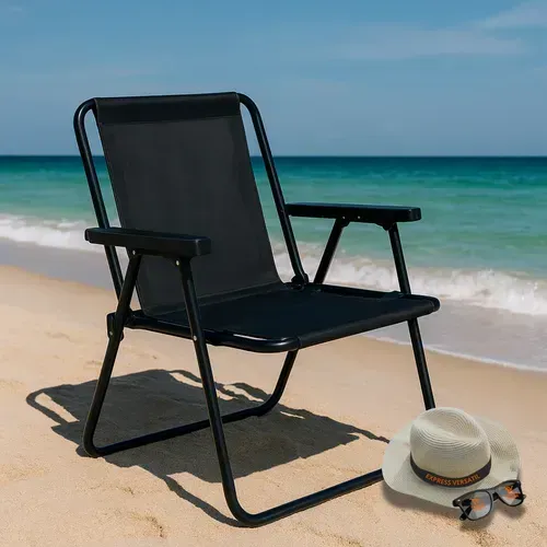 (PROMOÇÃO) Cadeira de Praia Dobrável Preta De Aço Mor