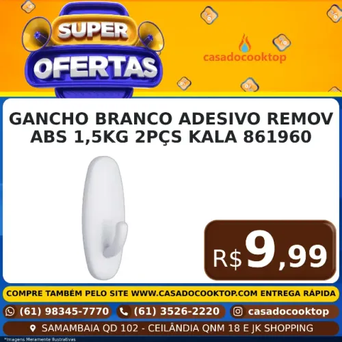 GANCHO BRANCO ADESIVO REMOV ABS 1,5KG 2PÇS KALA 861960