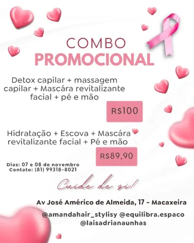 Combo de hidratação, escova, pé e mão e revitalização facial
