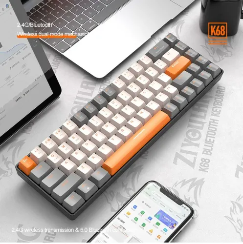 ZIYOULANG K68 - Teclado Mecânico Sem Fio/Bluetooth