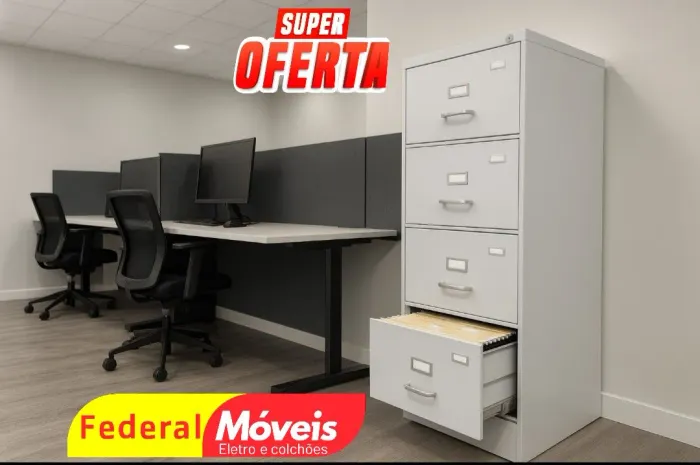 Arquivo de Aço 60cm com 4 Gavetas - Chapa 26, super durável!